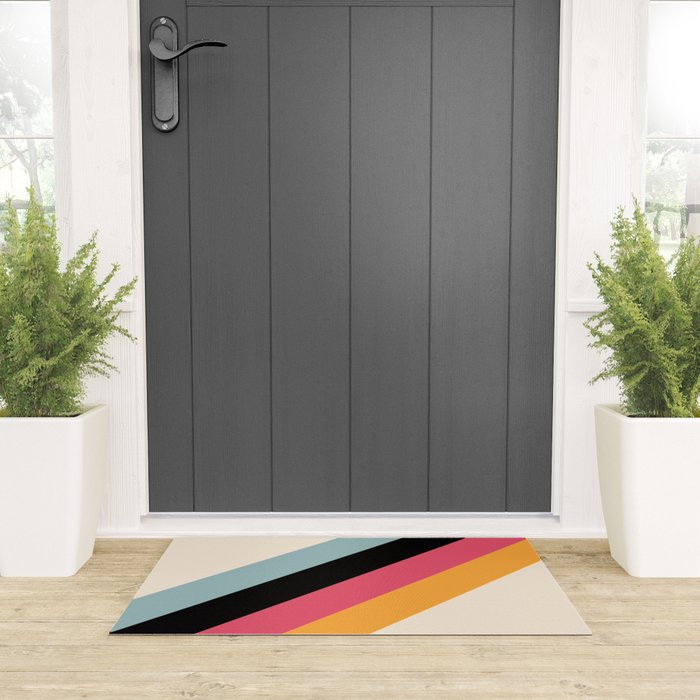 Hariasa - Classic Colorful Abstract Minimal Retro 70s Style Stripes Design Welcome Mat Gallery Image 3