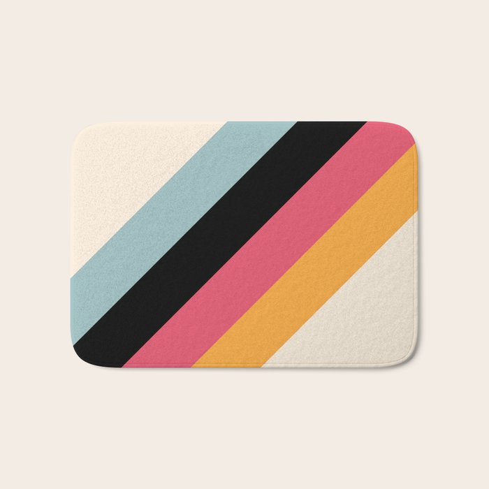 Hariasa - Classic Colorful Abstract Minimal Retro 70s Style Stripes Design Bath Mat Gallery Image 1