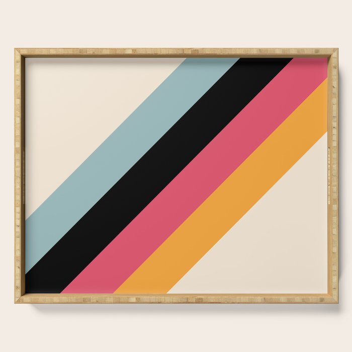 Hariasa - Classic Colorful Abstract Minimal Retro 70s Style Stripes Design Serving Tray Gallery Image 1