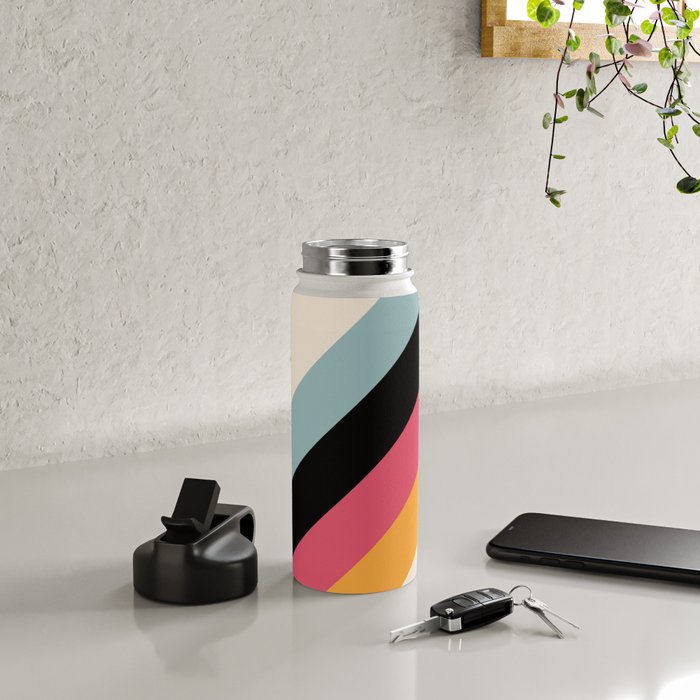 Hariasa - Classic Colorful Abstract Minimal Retro 70s Style Stripes Design Water Bottle Gallery Image 4