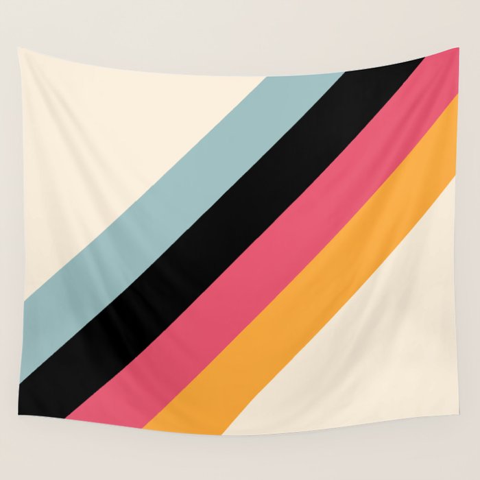 Hariasa - Classic Colorful Abstract Minimal Retro 70s Style Stripes Design Wall Tapestry Gallery Image 4