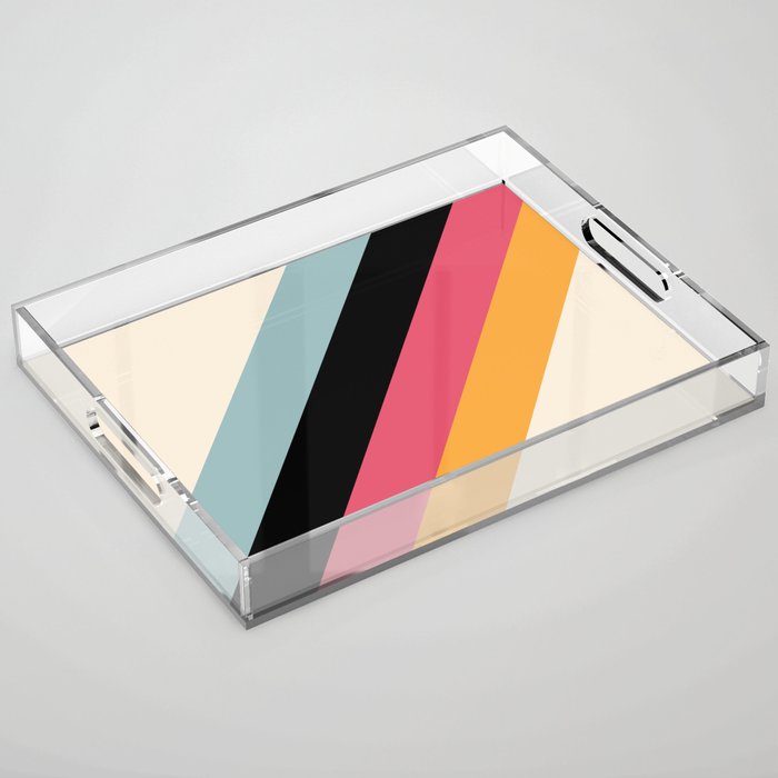 Hariasa - Classic Colorful Abstract Minimal Retro 70s Style Stripes Design Acrylic Tray Gallery Image 1
