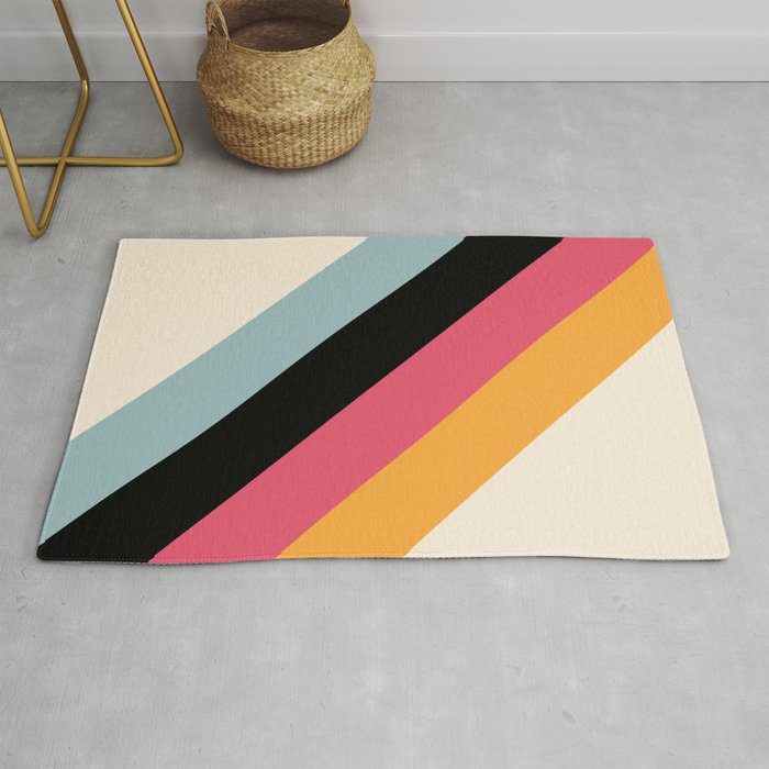 Hariasa - Classic Colorful Abstract Minimal Retro 70s Style Stripes Design Rug Gallery Image 1