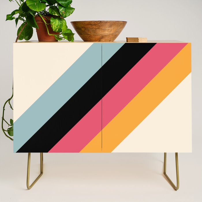 Hariasa - Classic Colorful Abstract Minimal Retro 70s Style Stripes Design Credenza Gallery Image 1