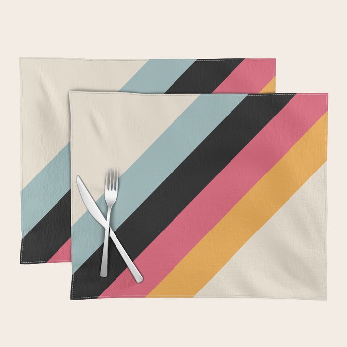 Hariasa - Classic Colorful Abstract Minimal Retro 70s Style Stripes Design Placemat Gallery Image 1