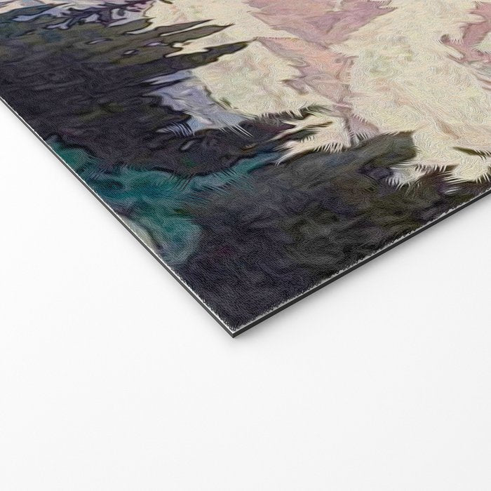 Storms over Keiisino - Winter Mountain & Forest Ukiyoe Nature Landscape in Pink, Blue, and Green Welcome Mat Gallery Image 2