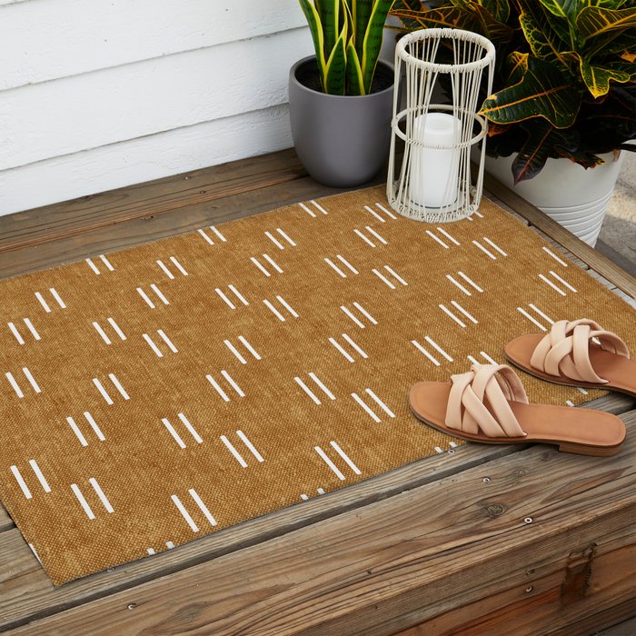 double dash on mustard Outdoor Rug Gallery Image 2