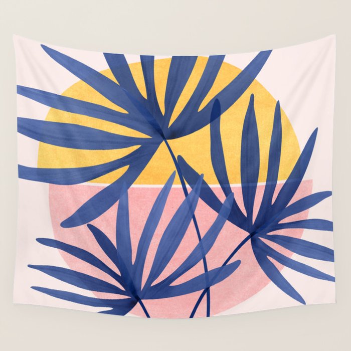Bright Pop Tropical Palm Art Wall Tapestry Gallery Image 1