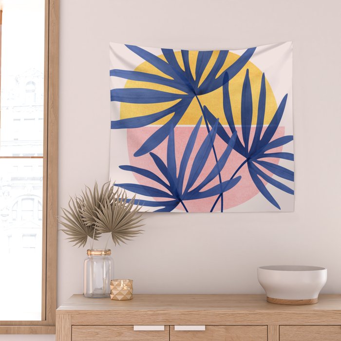 Bright Pop Tropical Palm Art Wall Tapestry Gallery Image 2