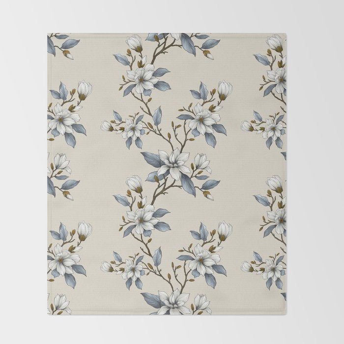 Elegant branch of white magnolia Throw Blanket Gallery Image 2