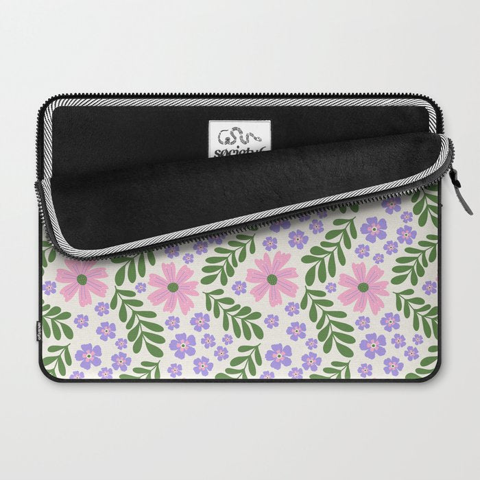 Whimsical Floral - White, Green, Pink and Purple Laptop Sleeve Gallery Image 2