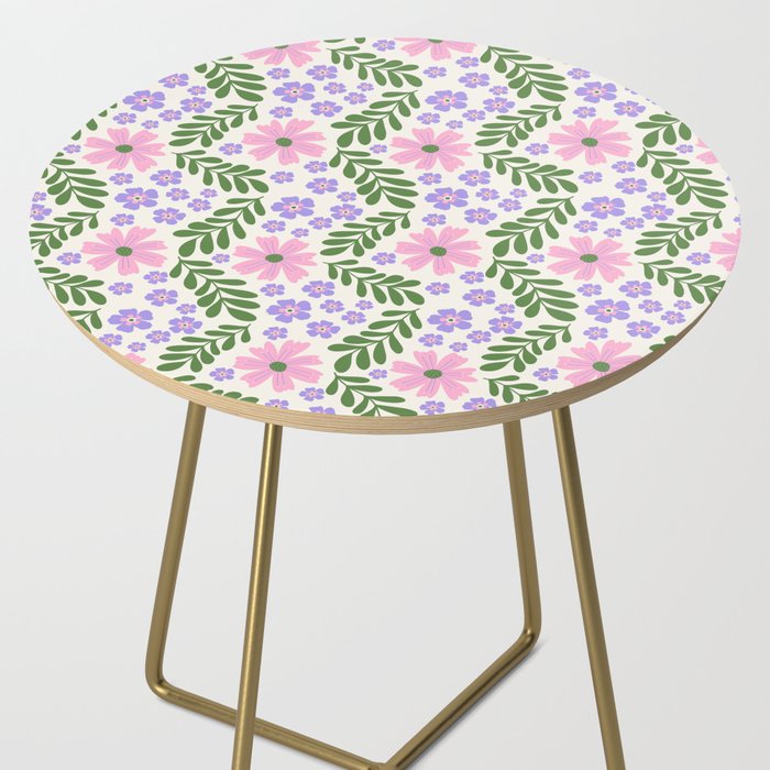 Whimsical Floral - White, Green, Pink and Purple Side Table Gallery Image 2
