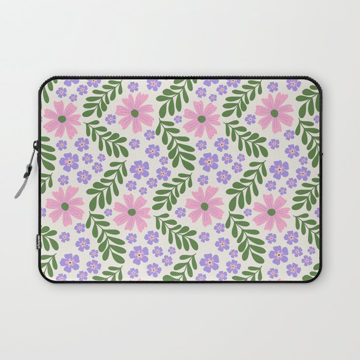 Whimsical Floral - White, Green, Pink and Purple Laptop Sleeve Gallery Image 1