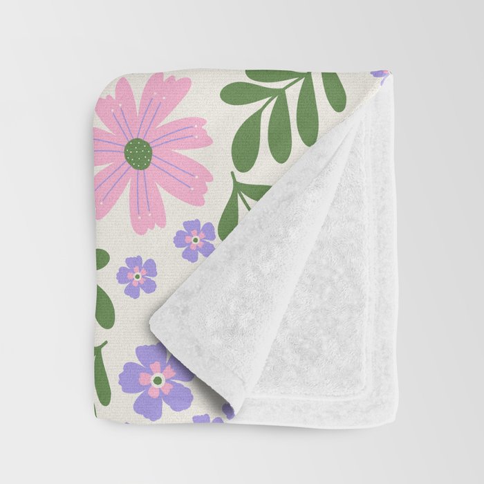 Whimsical Floral - White, Green, Pink and Purple Throw Blanket Gallery Image 3