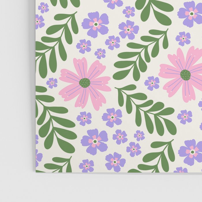 Whimsical Floral - White, Green, Pink and Purple Poster Gallery Image 3
