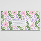 Whimsical Floral - White, Green, Pink and Purple Desk Mat Gallery Image 1