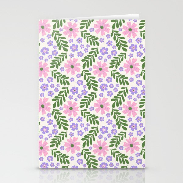 Whimsical Floral - White, Green, Pink and Purple Stationery Card Gallery Image 2