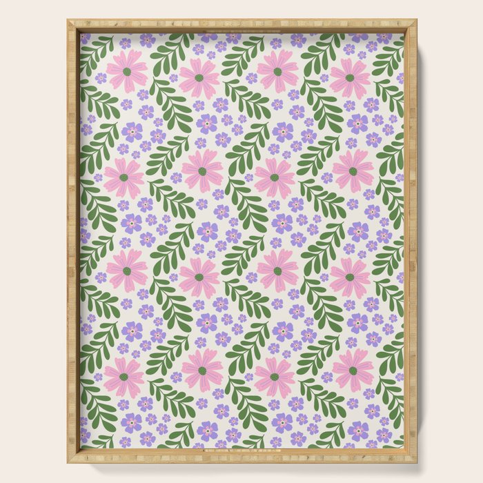 Whimsical Floral - White, Green, Pink and Purple Serving Tray Gallery Image 1