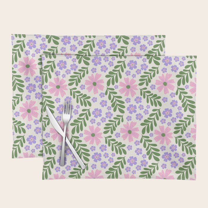 Whimsical Floral - White, Green, Pink and Purple Placemat Gallery Image 1