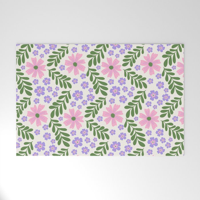Whimsical Floral - White, Green, Pink and Purple Welcome Mat Gallery Image 1