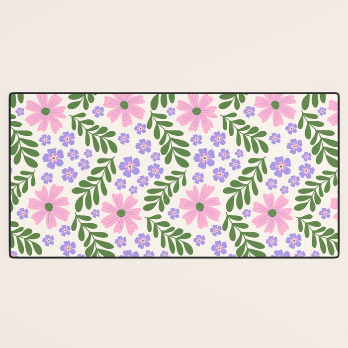 Whimsical Floral - White, Green, Pink and Purple Desk Mat Gallery Image 3