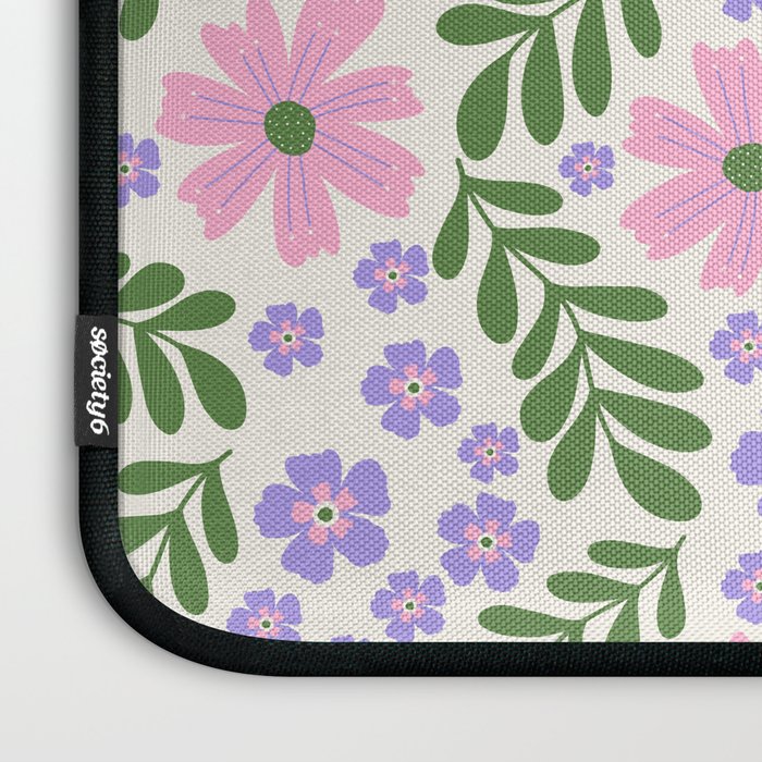 Whimsical Floral - White, Green, Pink and Purple Laptop Sleeve Gallery Image 3
