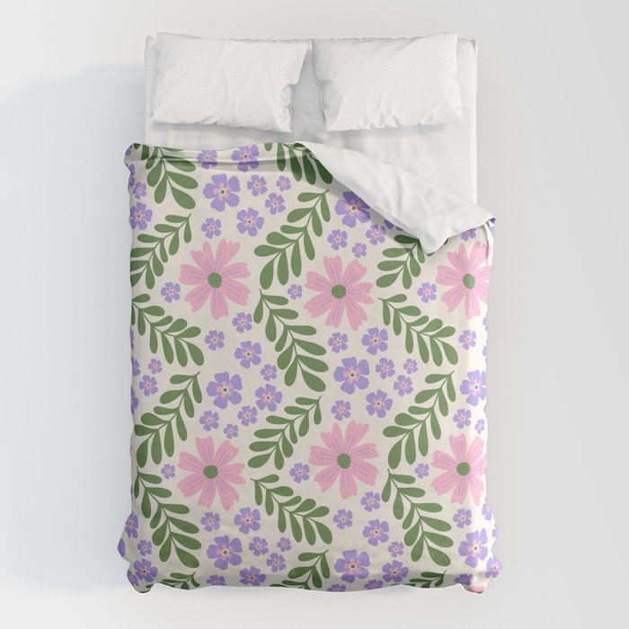 Whimsical Floral - White, Green, Pink and Purple Duvet Cover Gallery Image 6
