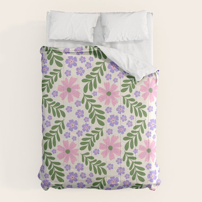 Whimsical Floral - White, Green, Pink and Purple Comforter Gallery Image 6
