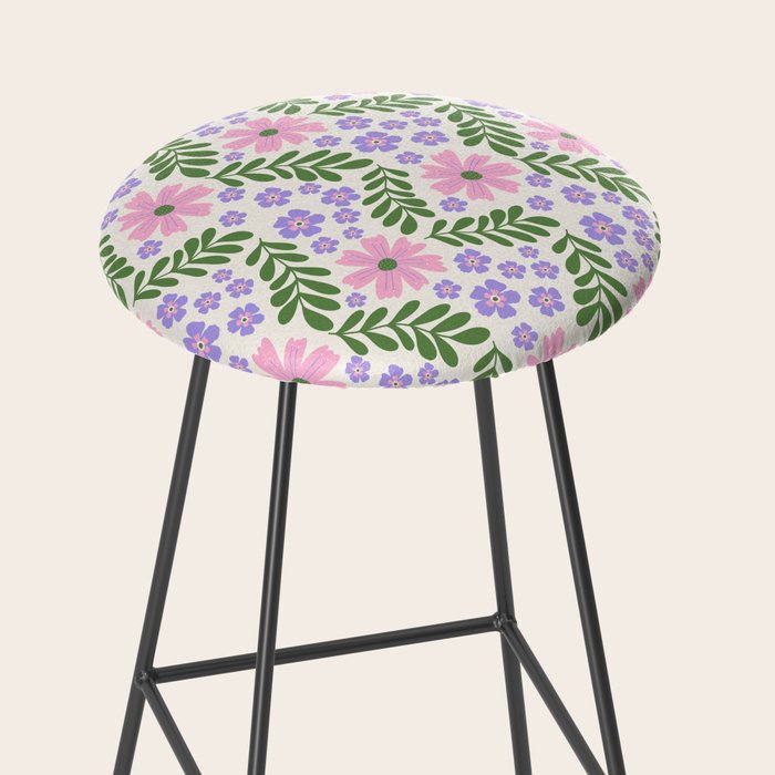 Whimsical Floral - White, Green, Pink and Purple Stool Gallery Image 2