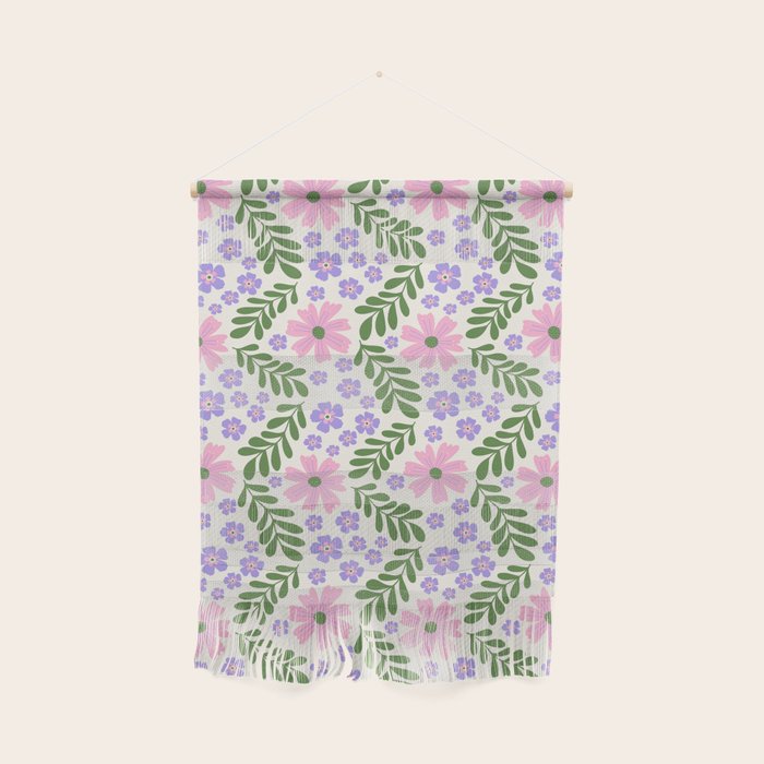Whimsical Floral - White, Green, Pink and Purple Wall Hanging Gallery Image 1