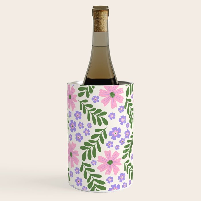 Whimsical Floral - White, Green, Pink and Purple Wine Chiller Gallery Image 3