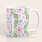 Whimsical Floral - White, Green, Pink and Purple Coffee Mug Gallery Image 1