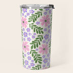 Whimsical Floral - White, Green, Pink and Purple Travel Mug Gallery Image 2