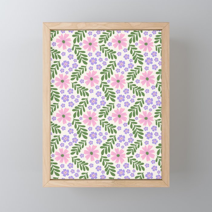 Whimsical Floral - White, Green, Pink and Purple Mini Art Print Gallery Image 1