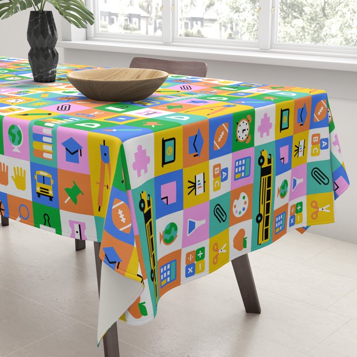 Colorful back to school mosaic pattern Tablecloth Gallery Image 3