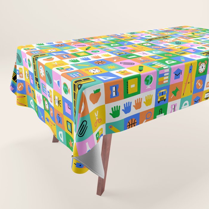 Colorful back to school mosaic pattern Tablecloth Gallery Image 1