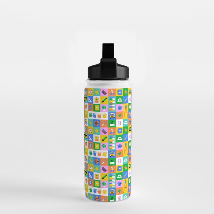 Colorful back to school mosaic pattern Water Bottle Gallery Image 2