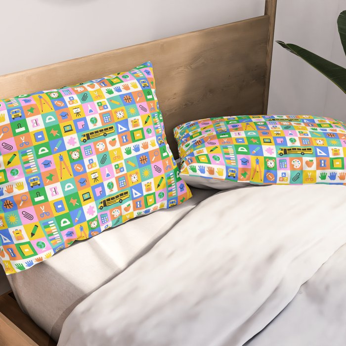 Colorful back to school mosaic pattern Pillow Sham Gallery Image 2