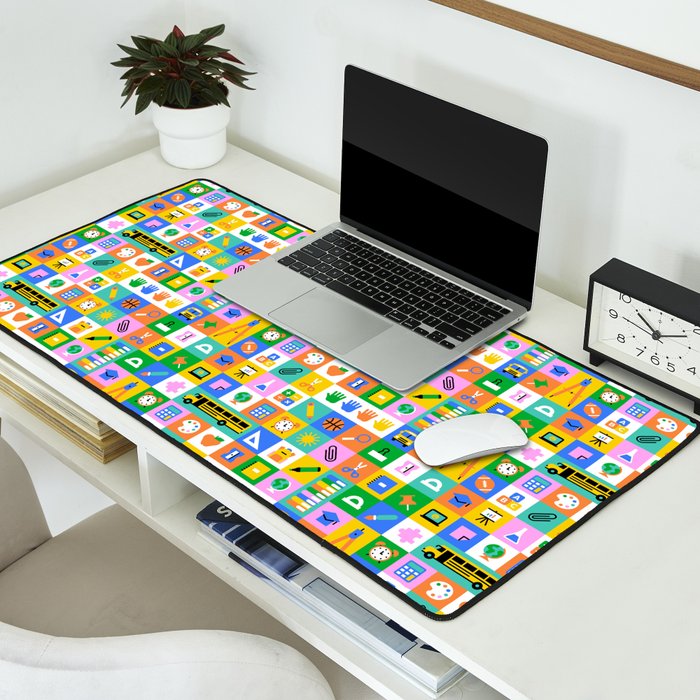Colorful back to school mosaic pattern Desk Mat Gallery Image 2