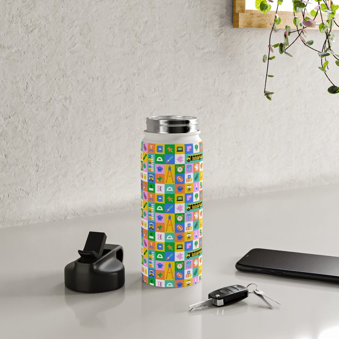 Colorful back to school mosaic pattern Water Bottle Gallery Image 4