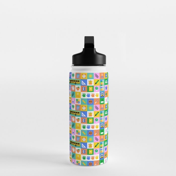 Colorful back to school mosaic pattern Water Bottle Gallery Image 3