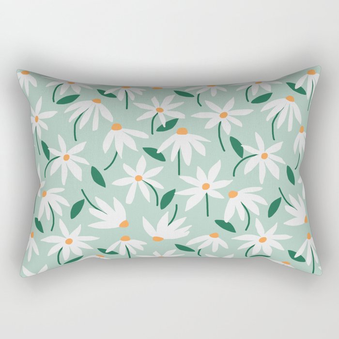 Drifting Daisies #2 - green tangerine Rectangular Pillow Gallery Image 1