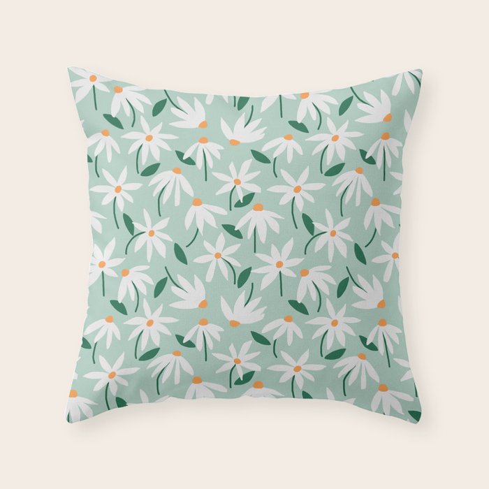 Drifting Daisies #2 - green tangerine Throw Pillow Gallery Image 6