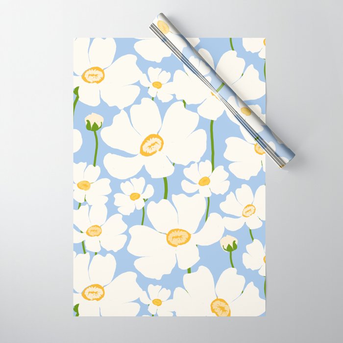 Buttercup field - blue Wrapping Paper Gallery Image 1