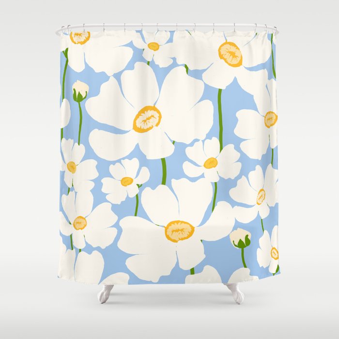 Buttercup field - blue Shower Curtain Gallery Image 1