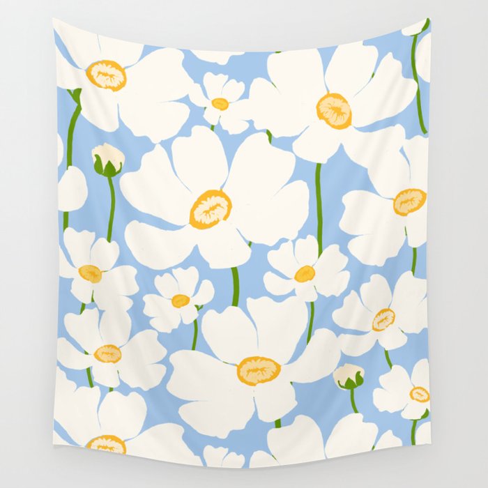 Buttercup field - blue Wall Tapestry Gallery Image 4