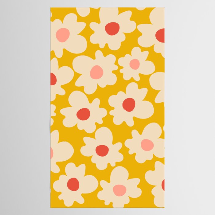 Abstract Flower Shape - Yellow, Red and Peach  Tablecloth Gallery Image 2
