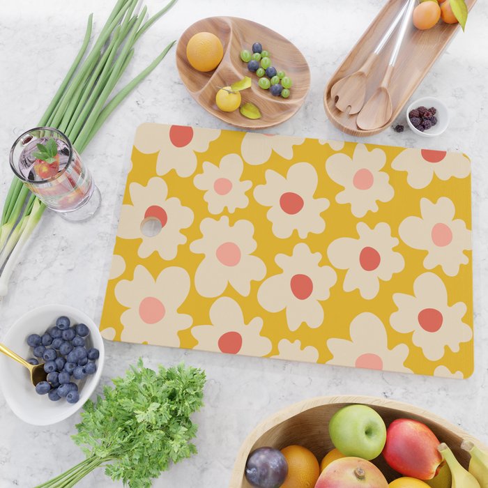 Abstract Flower Shape - Yellow, Red and Peach  Cutting Board Gallery Image 2