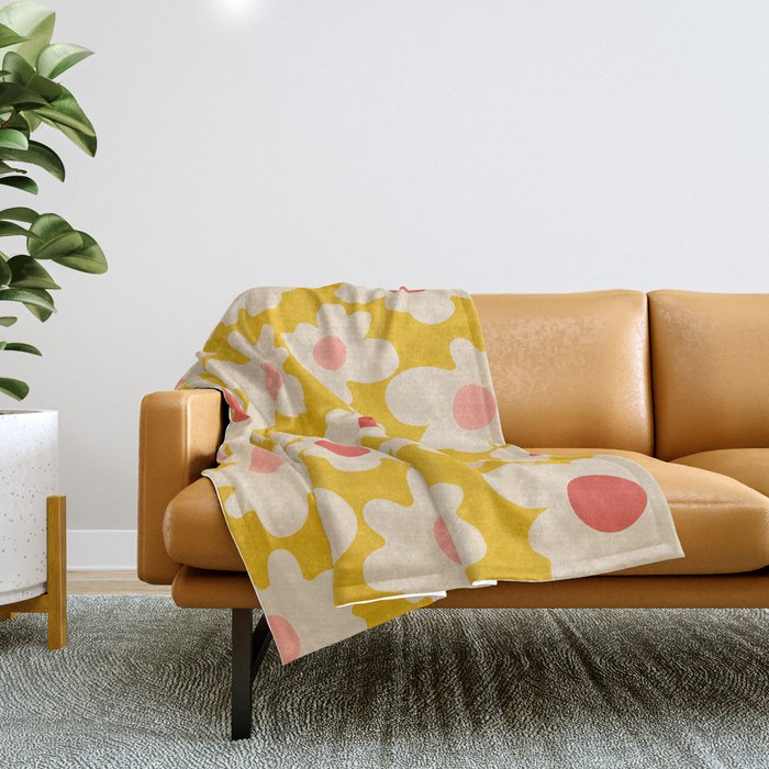 Abstract Flower Shape - Yellow, Red and Peach  Throw Blanket Gallery Image 1