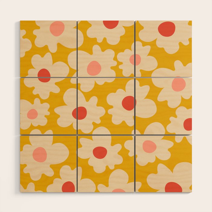 Abstract Flower Shape - Yellow, Red and Peach  Wood Wall Art Gallery Image 1